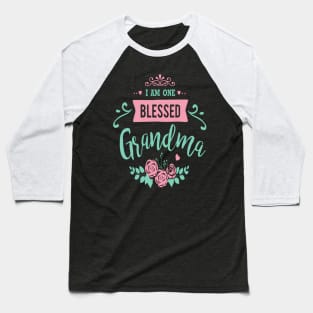 I Am One Blessed Grandma Peach Teal Floral Baseball T-Shirt